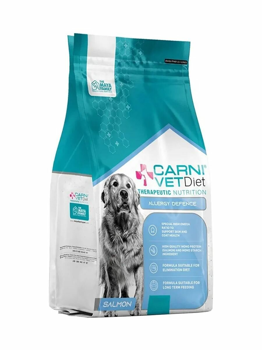 Лечебный корм CARNI VD DOG ALLERGY DEFENSE лосось для собак при аллергии здоровая кожа и шерсть, 2.5кг