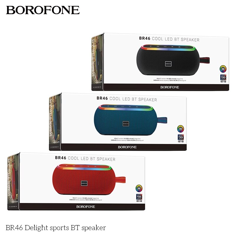 Портативная колонка Borofone Delight Sports BR46, Bluetooth, FM-Радио, Чёрный