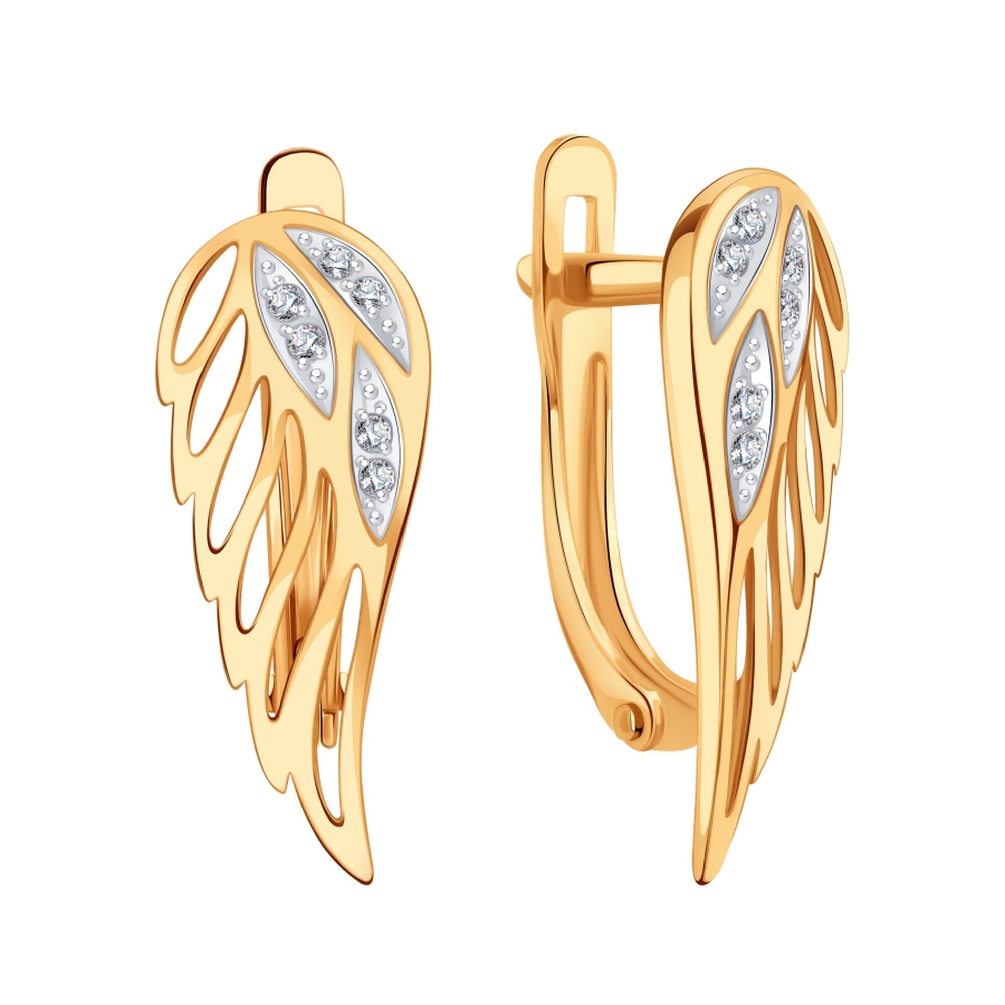 Серьги, красное золото, 585 проба, фианит