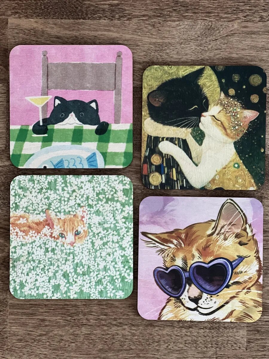 Подставка под кружку и стаканы Коты 8 марта 4 шт