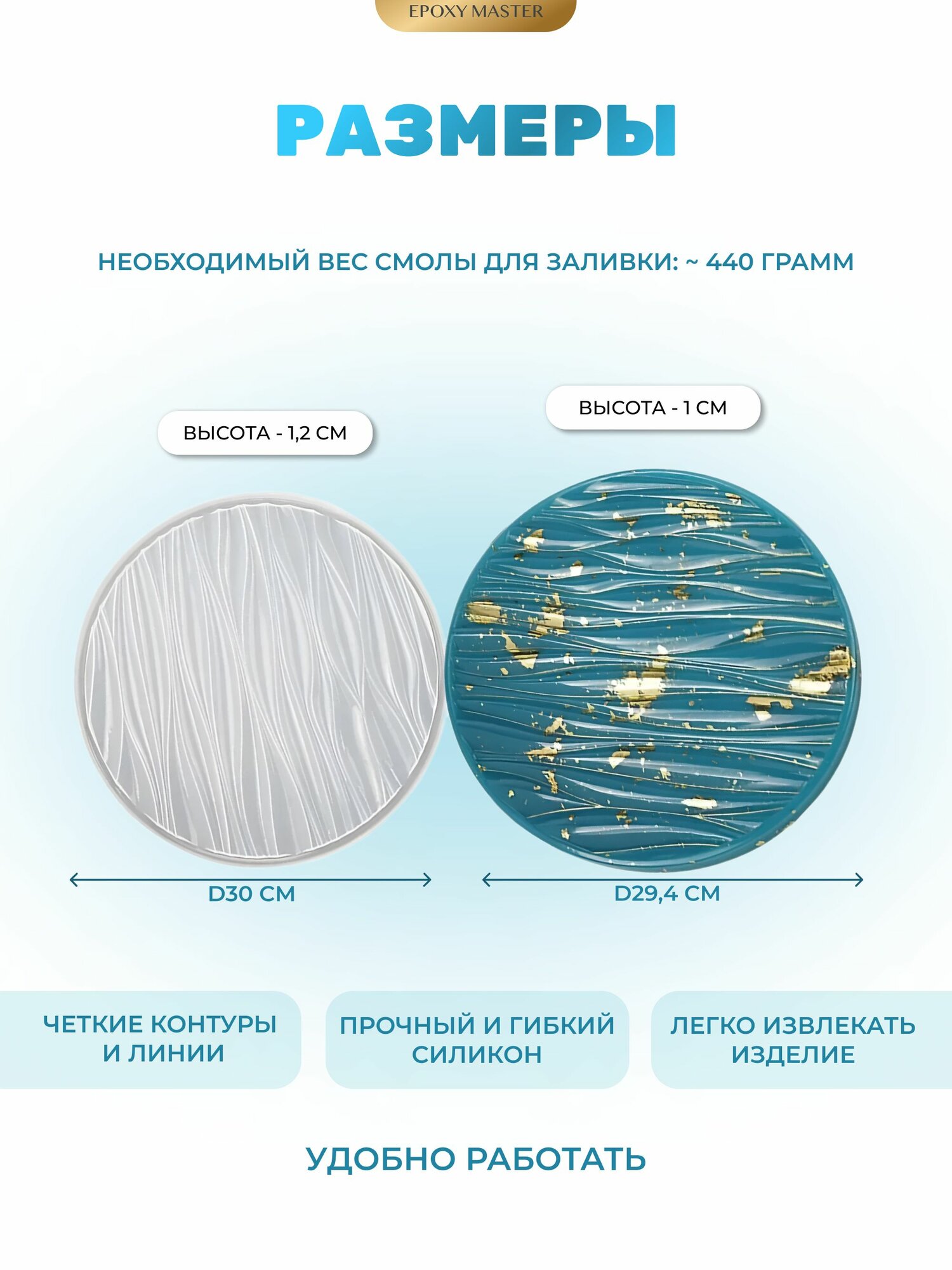 Силиконовый молд для эпоксидной смолы EPOXYMASTER Поднос круг, d30см — фото 1