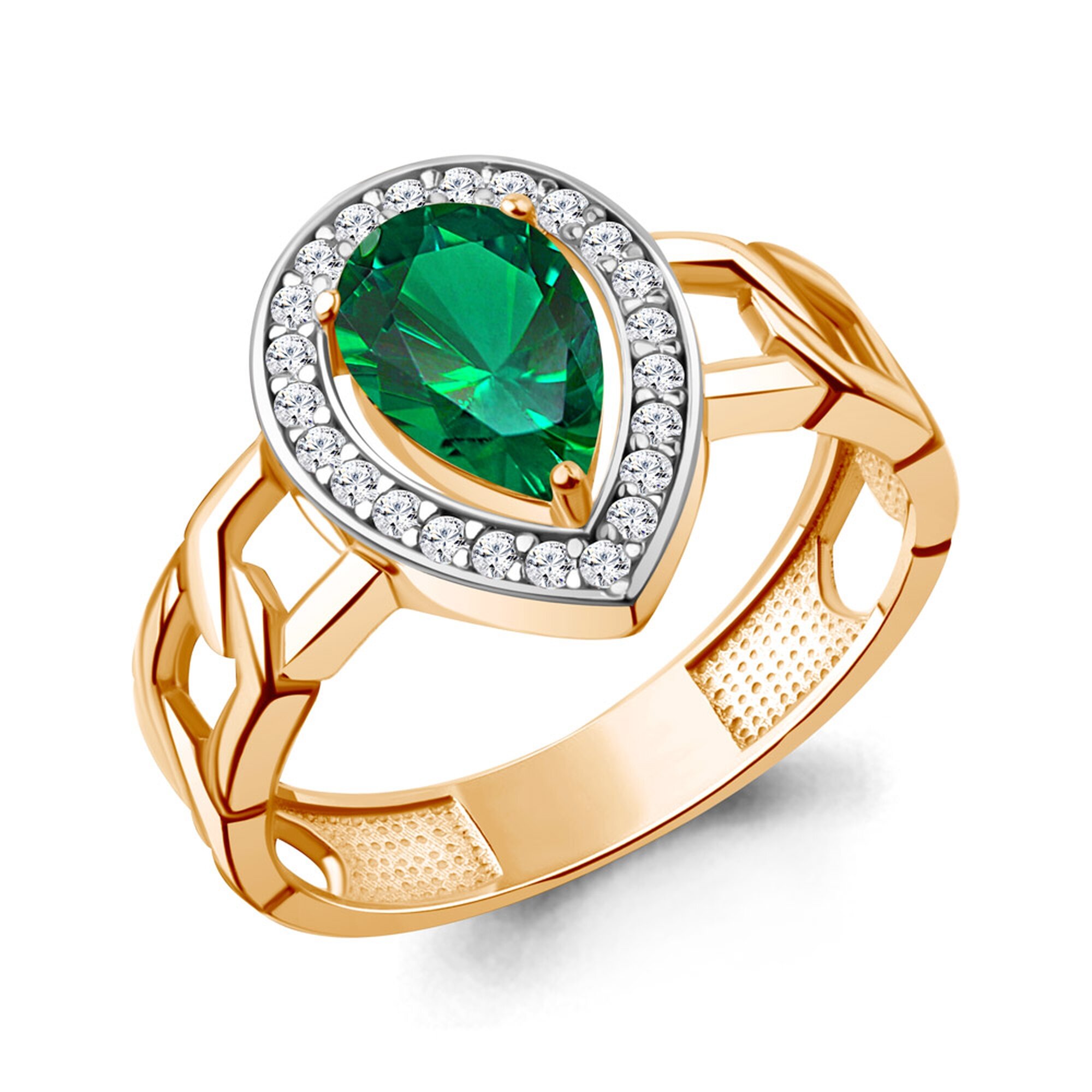 Кольцо Diamant online, серебро, 925 проба, золочение, изумруд синтетический, фианит