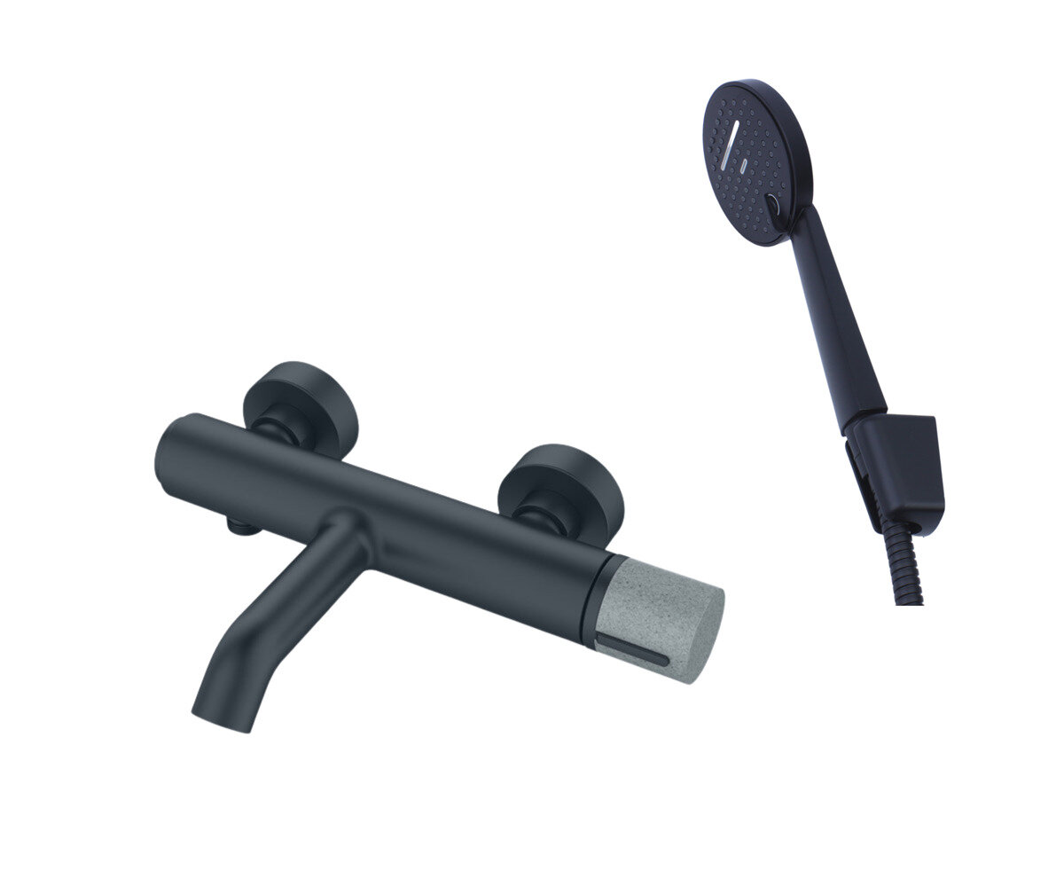 24603BG Смеситель для ванны и душа с душевой лейкой FOCUS черный/серый гранит (шт)