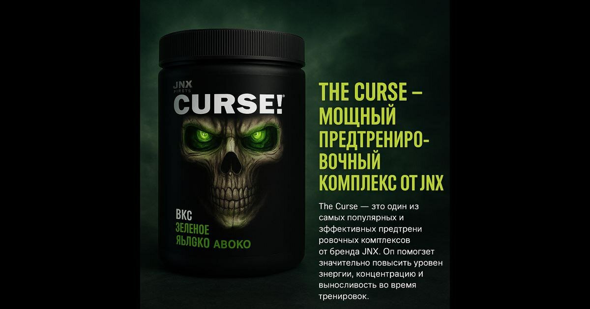 Предтренировочный комплекс JNX "The Curse", аргинин, вкус зелёное яблоко, 50 порций