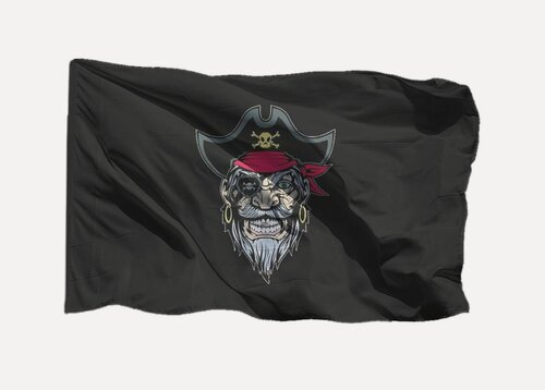 Изображение товара Флаг пирата с бородой чёрный на сетке, 70х105 см для уличного флагштока
