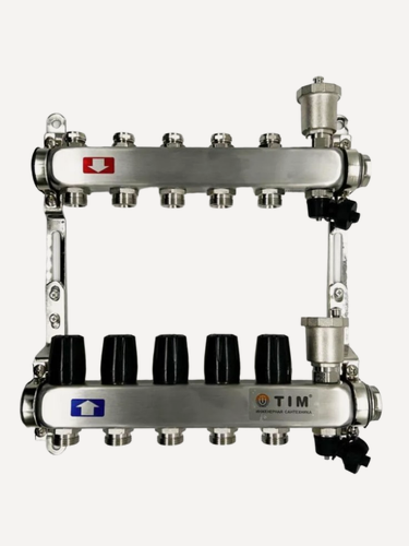 Изображение товара Коллекторная группа 1" - 3/4" евроконус 5 отводов, нержавеющая сталь