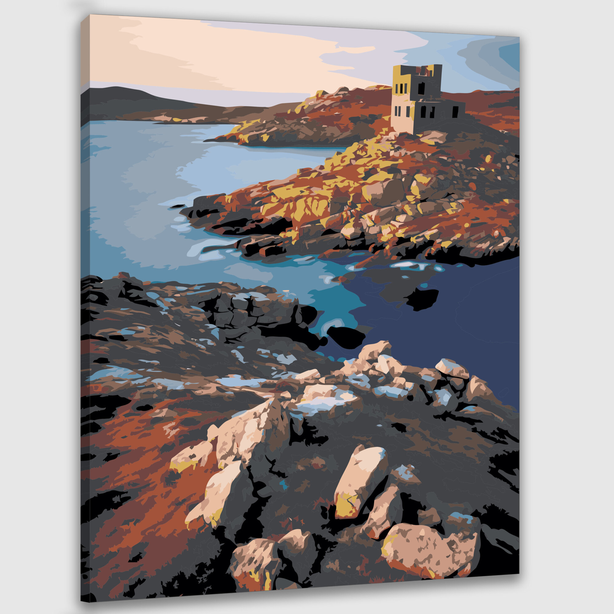 Картина по номерам 40x50 см, фотография, священный остров, Делос, рассвет, море, руины, контраст, синий, история, боги