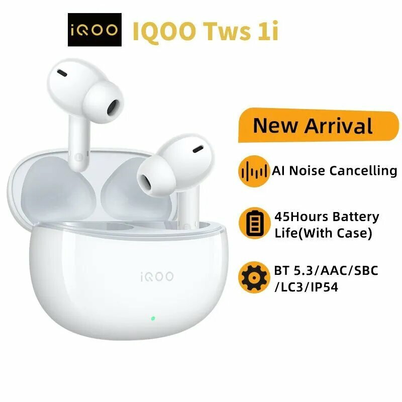 IQOO Наушники беспроводные с микрофоном, Bluetooth, белый