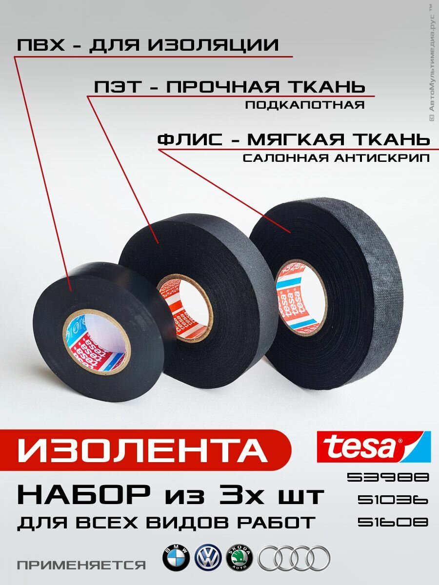 Комплект изолент Tesa * 3шт подкапотная салонная изоляционная для всех видов работ
