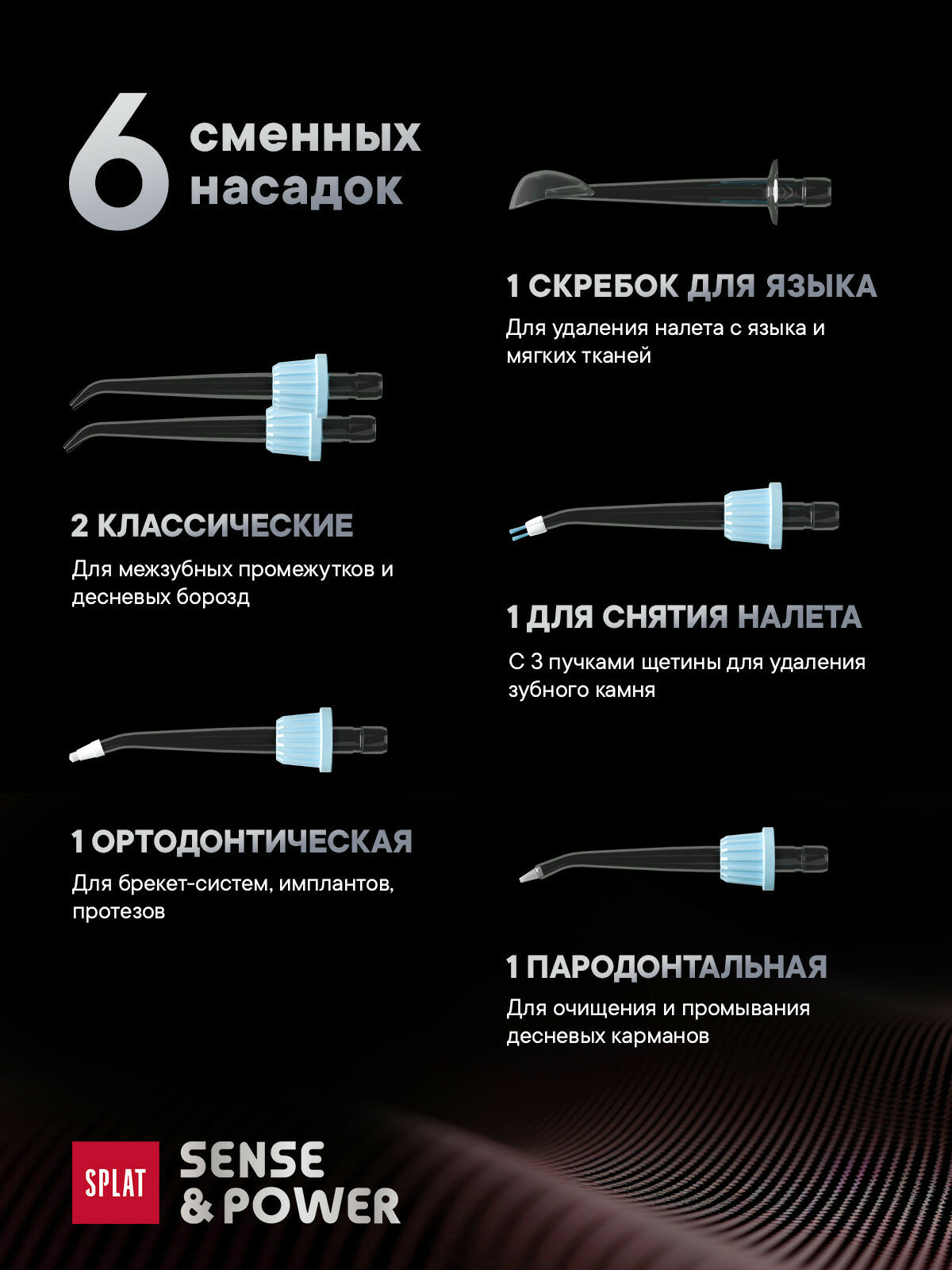 Портативный ирригатор для полости рта SPLAT Sense&Power беспроводной, 6 насадок, с зарядным устройством, красный — фото 1