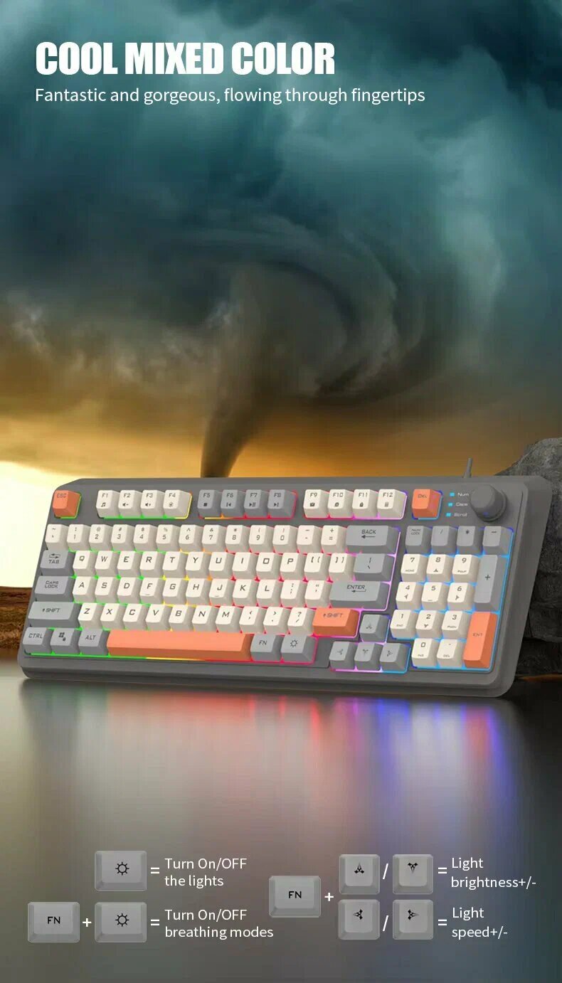 Игровая мембранная клавиатура Xunfox K82 — бесшумная, с RGB-подсветкой, проводная, черная