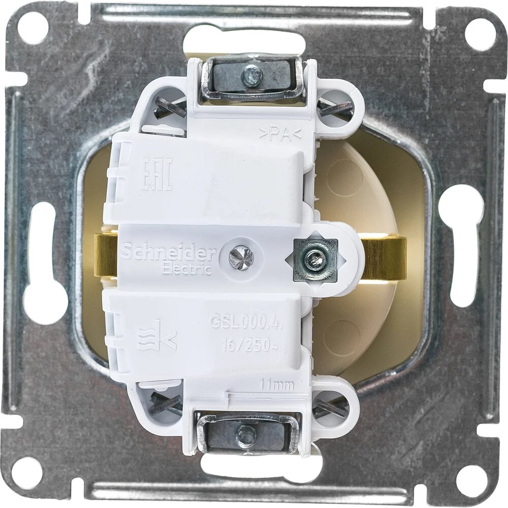 Механизм розетки Systeme Electric 1-м GLOSSA с заземлением, защитные шторки, бежевый SchE, для сетей — фото 1