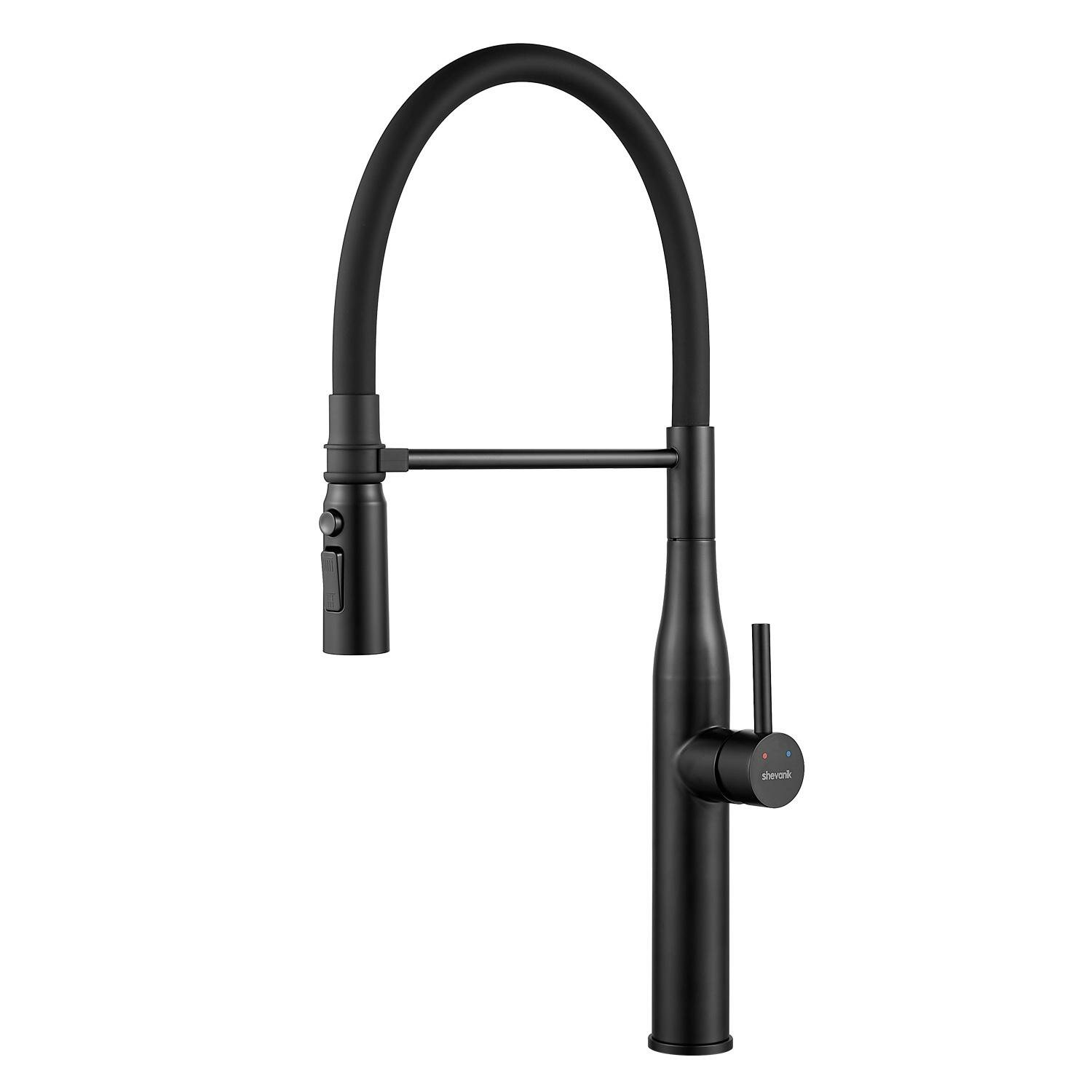 Смеситель для кухни Shevanik S123H-3 черный, с гибким изливом, рычажный, нержавеющая сталь