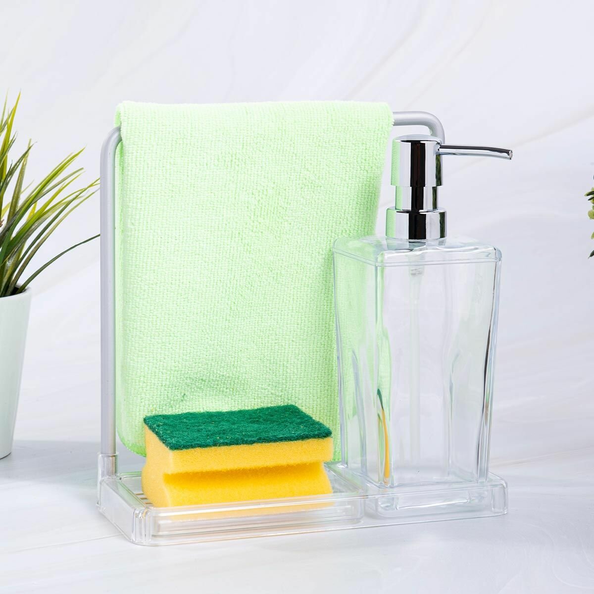 Кухонный диспенсер для моющего средства объёмом 420 мл с вращающейся вешалкой для тряпки