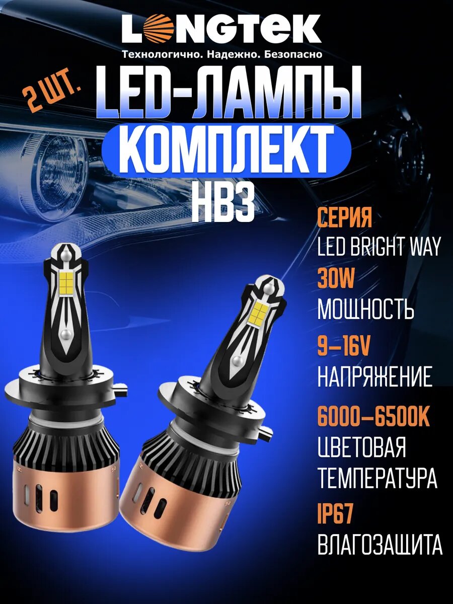 Лампы светодиодные HB3-3009 LED BRIGHT 9-16V 30W 6000–6500K
