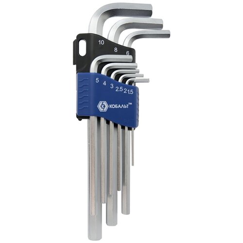 Набор ключей угловых шестигранных кобальт 1.5, 2, 2.5, 3, 4, 5, 6, 8, 10 мм Cr-V(9 шт.) блистер