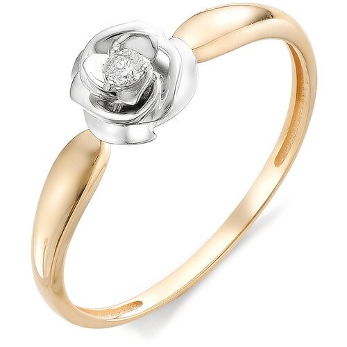 фото Алькор кольцо цветок с бриллиантом из красного золота 12306-100, размер 16