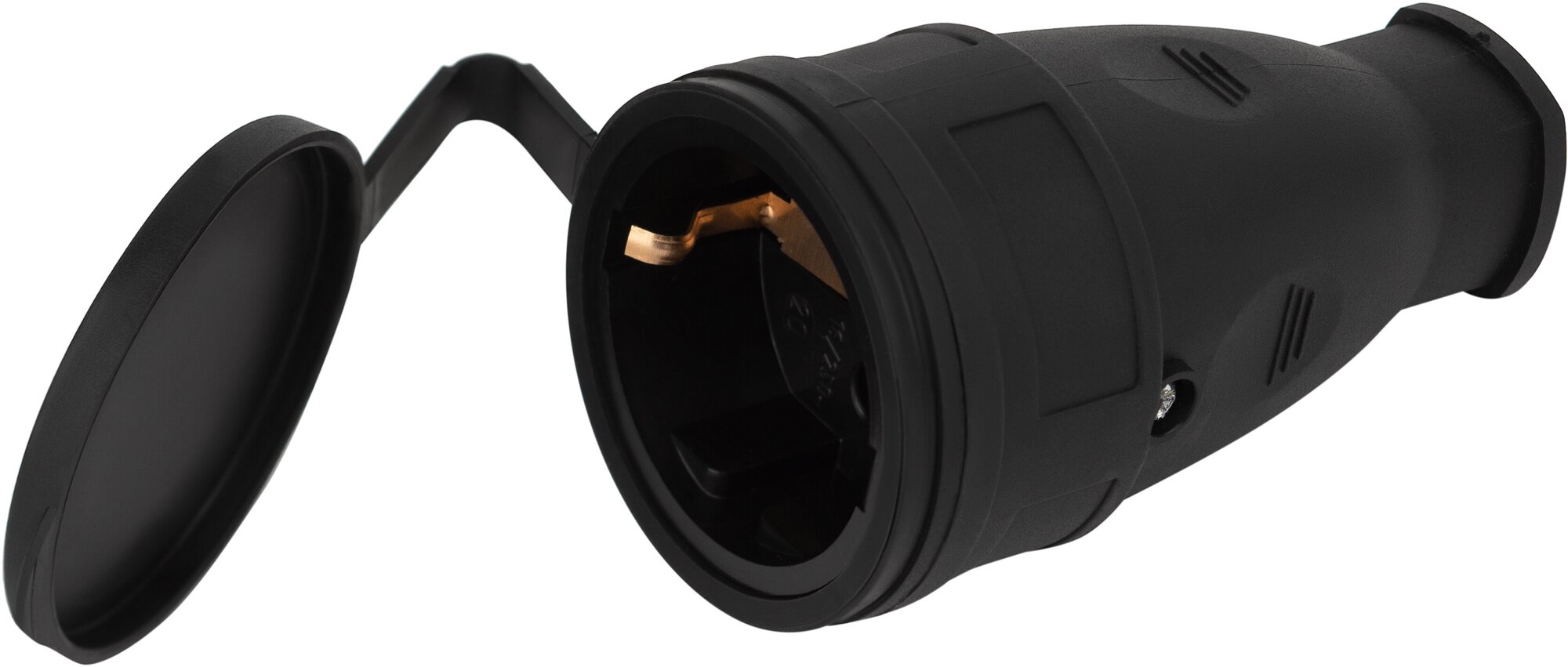 Розетка кабельная каучуковая ЭРА RX10-B-IP44 c заземлением 16А IP44 прямая черная