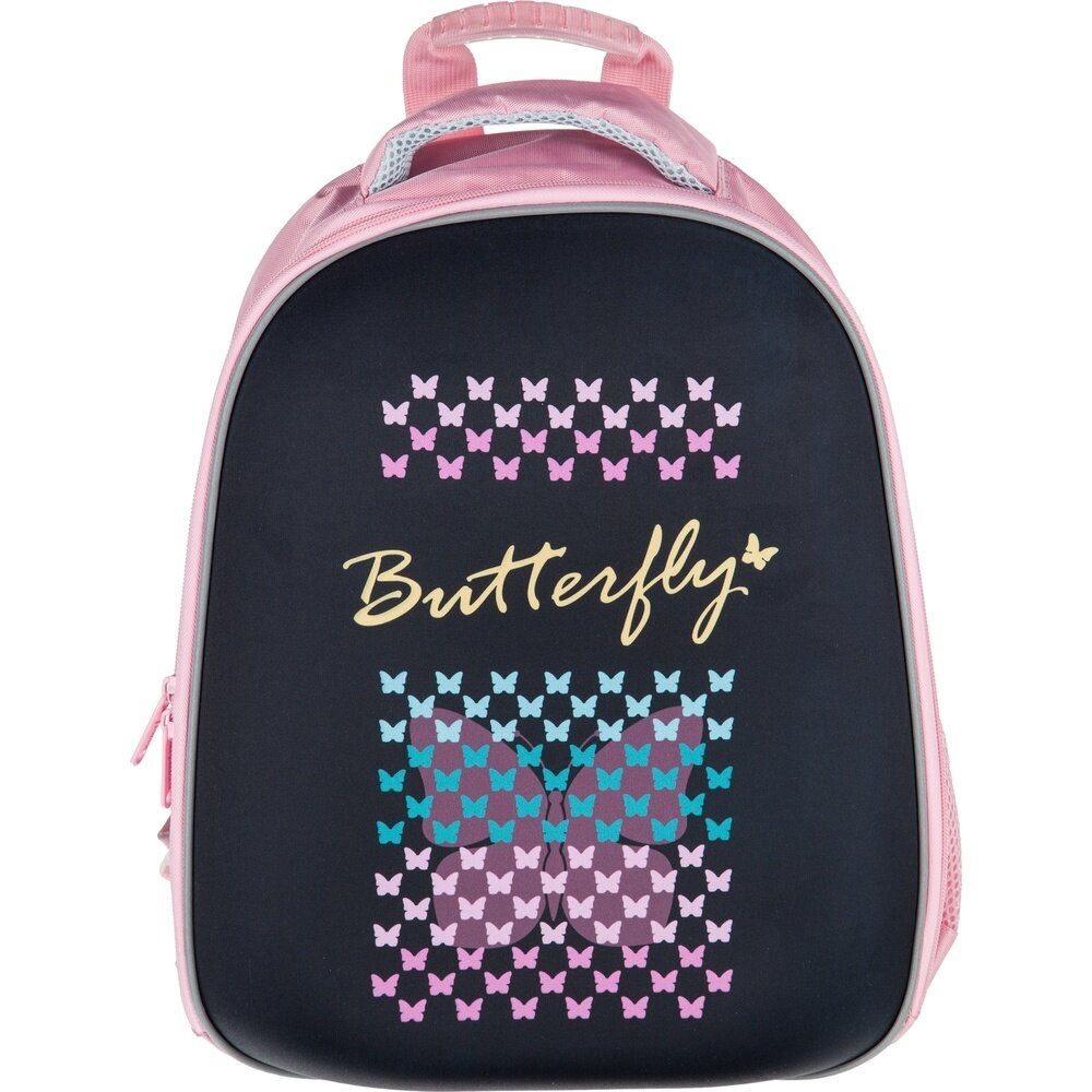 Ранец для первоклассника (рюкзак) №1 School для девочки, "Easy", Butterfly, черно-розовый, 1 отделение