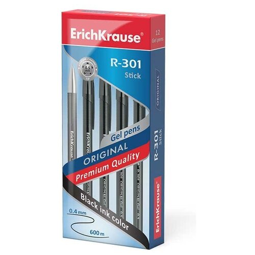 комплект 6 шт ручка гелевая erich krause r 301 original gel черная корпус прозрачный узел 0 5 мм линия письма 0 4 мм 42721 ErichKrause Набор гелевых ручек R-301 Original Gel, 0.5 мм (40318/42721/42722/45156), 12 шт.