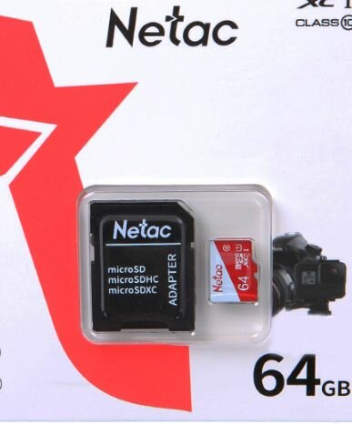 Карта памяти MicroSDXC 64GB Netac P500 Eco Class 10 UHS-I + SD адаптер - фото №2