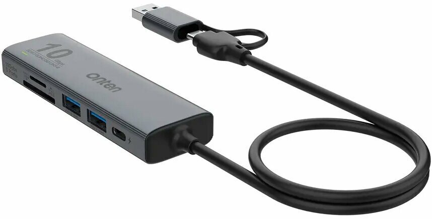 USB 30 + Type-C разветвитель (хаб) Onten на 6 выходов 3xUSB 32  SD/TF  Type-C PD для ноутбука Macbook ПКартфона цвет серый