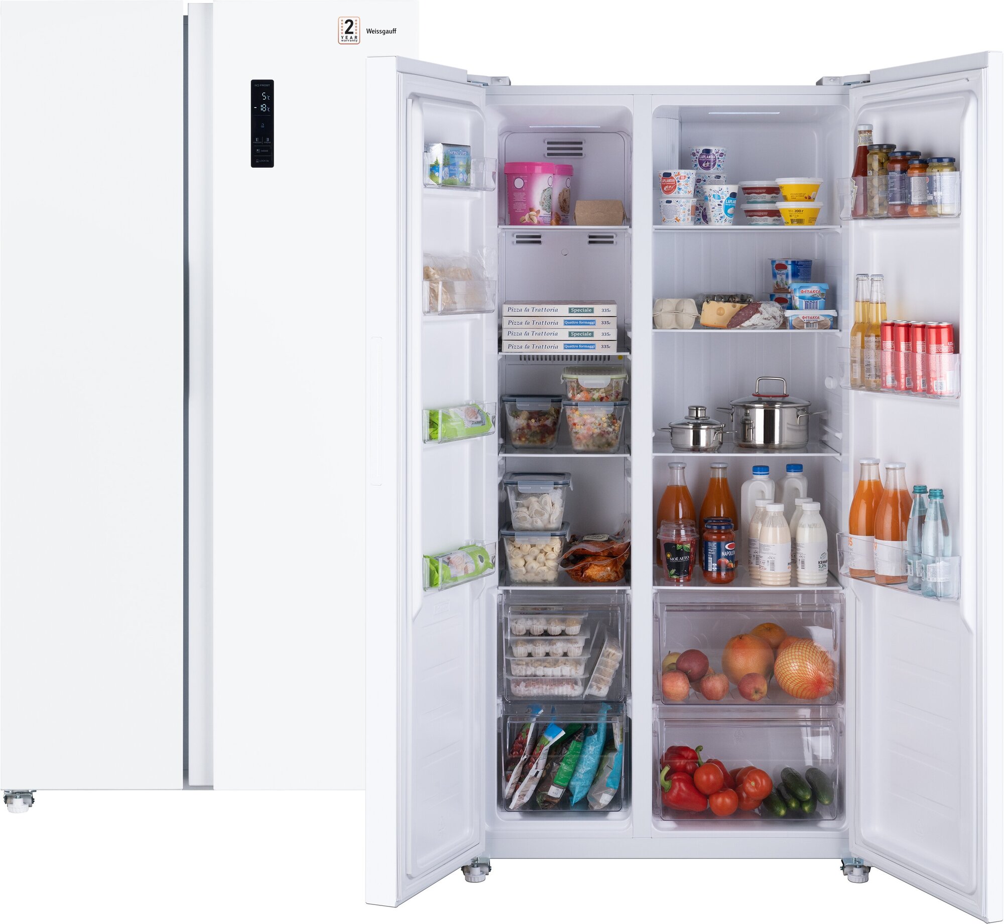 Отдельностоящий холодильник Weissgauff Wsbs 501 NFW 3 года гарантии, суперзаморозка, класс энергопотребления А+, LED-освещение