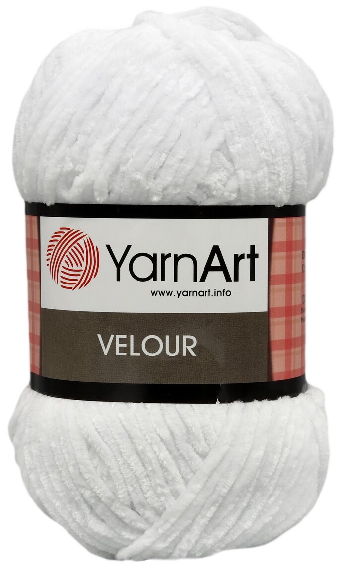 Пряжа для вязания YarnArt 'Velour' 100г 170м (100% микрополиэстер) (840 белый), 5 мотков
