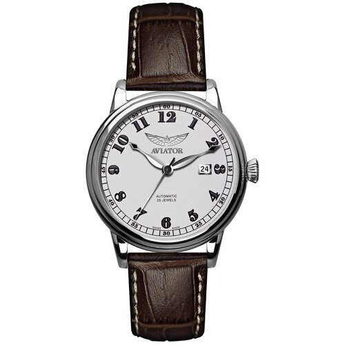 наручные часы aviator v 2 16 5 098 4 черный Наручные часы Aviator V.3.09.0.024.4, серебряный, коричневый