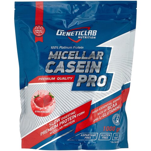 Протеин Geneticlab Nutrition Casein Pro, 1000 гр., клубника aakg genetic lab 150 г без вкуса