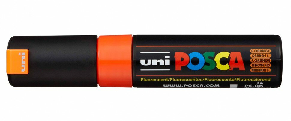 Маркер UNI POSCA PC-8K, флуоресцентно-оранжевый, до 8.0 мм, скошенный наконечник