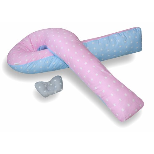 позиционер подушка beaba для сна bebecal jersey moon 0503168 Подушка для беременных Мастерская снов U-350 с наволочкой Розово-голубые звездочки + подушечка для малыша