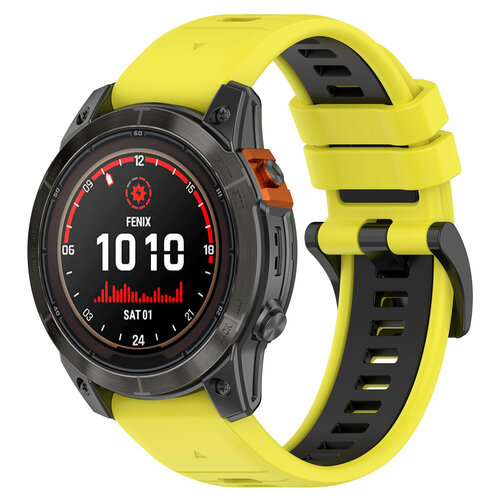 Двухцветный силиконовый ремешок для Garmin Fenix / Quaitx / Descent / Enduro, 26 мм, черно-желтый умные часы garmin fenix 7x pro sapphire solar edition черный