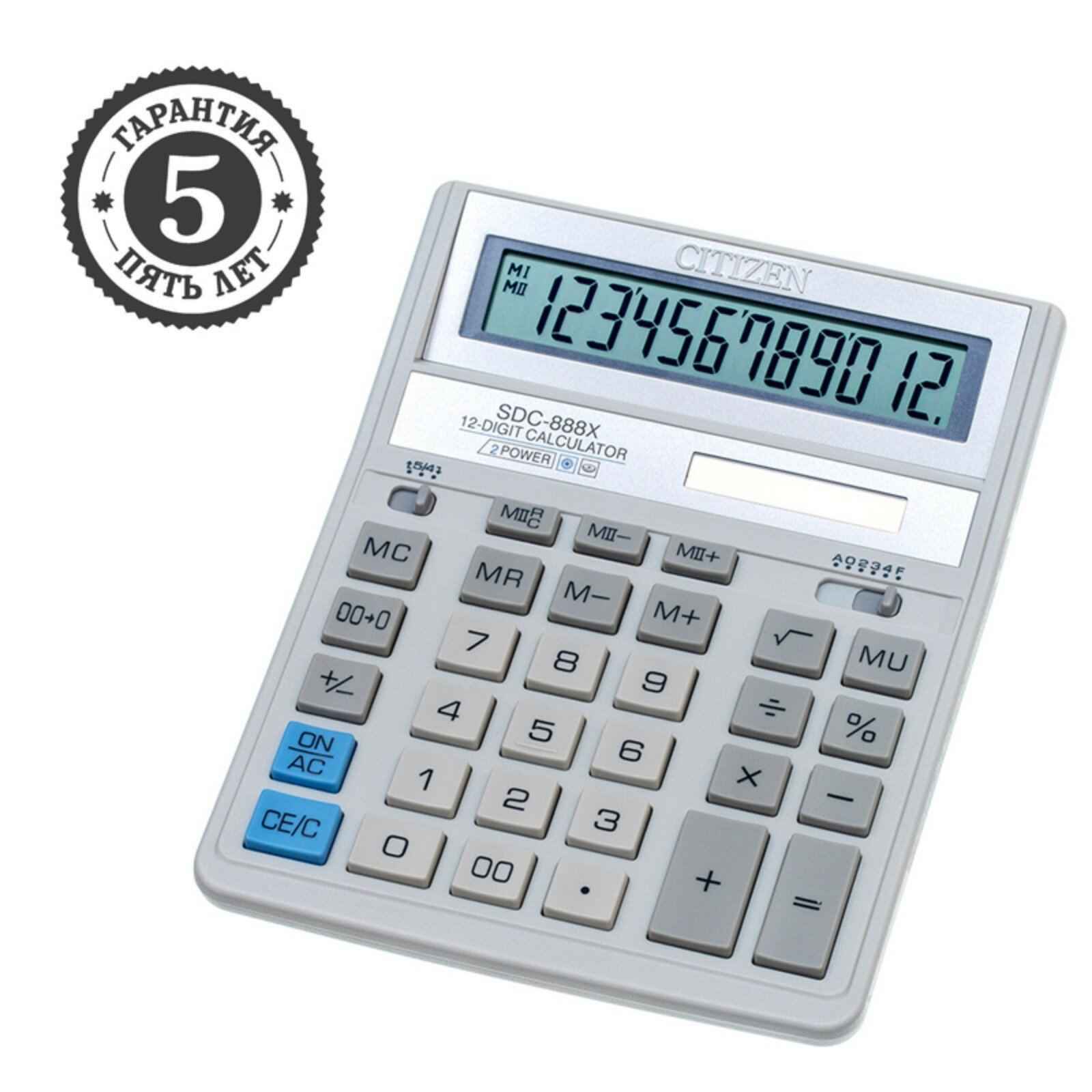 Калькулятор настольный "SDC-888XWH", 12-разрядный, 158 х 203 х 31мм, двойное питание, белый