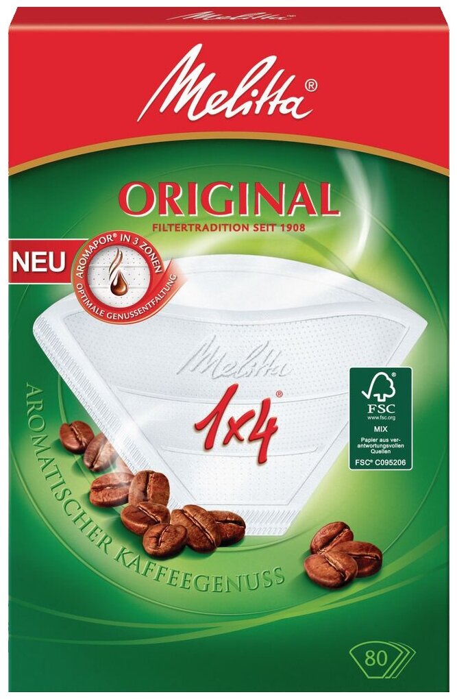 Одноразовые фильтры для капельной кофеварки Melitta Original белые Размер 1х4