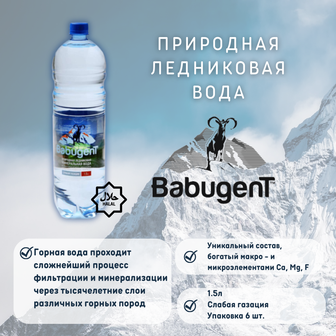 Питьевая газированная минеральная вода ледникового происхождения BabugenT (слабой газации) - фотография № 1