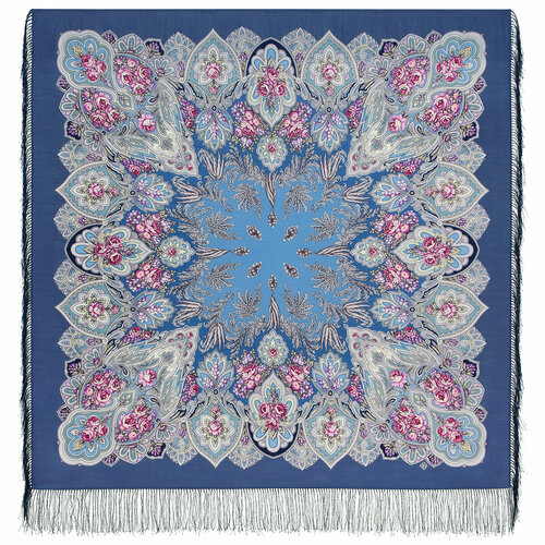 Платок Павловопосадская платочная мануфактура, 125х125 см, белый, синий