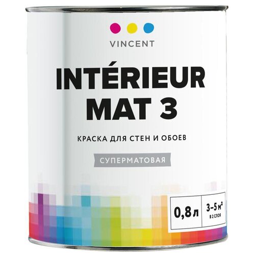 Краска водно-дисперсионная VINCENT Interieur Mat 3 глубокоматовая белый 0.8 л vincent interieur aqua 7 полуматовая белый 9 л