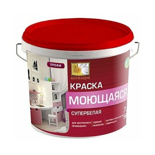 Краска моющаяся Коллекция водно-дисперсионная, супербелая 14 кг