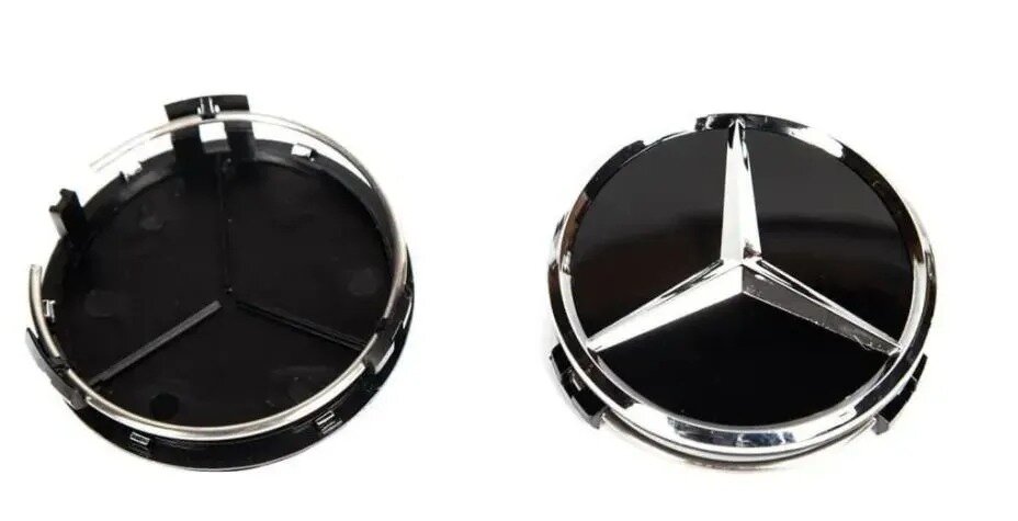 Колпачки заглушки на литые диски Mercedes-Benz 75мм Black 4 шт.