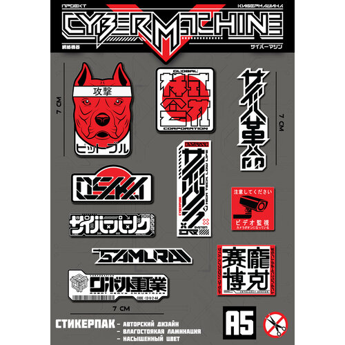 Стикерпак Japanese Cyberpunk. Набор наклеек в японском кибер стиле. Авторский дизайн.