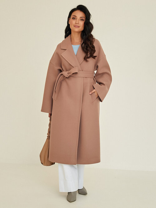Пальто  Fidan демисезонное, шерсть, силуэт прямой, удлиненное, размер 52, бежевый