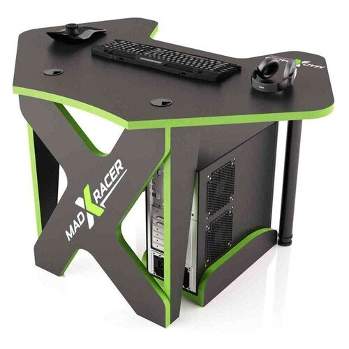 Угловой геймерский стол MADXRACER PILOT (GTC-12/BG (Черный с зеленой кромкой))