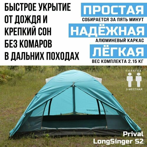 фото Палатка 2-местная трекинговая prival longsinger s2, голубой