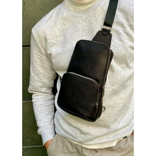 фото Сумка слинг 35leather, фактура зернистая, черный
