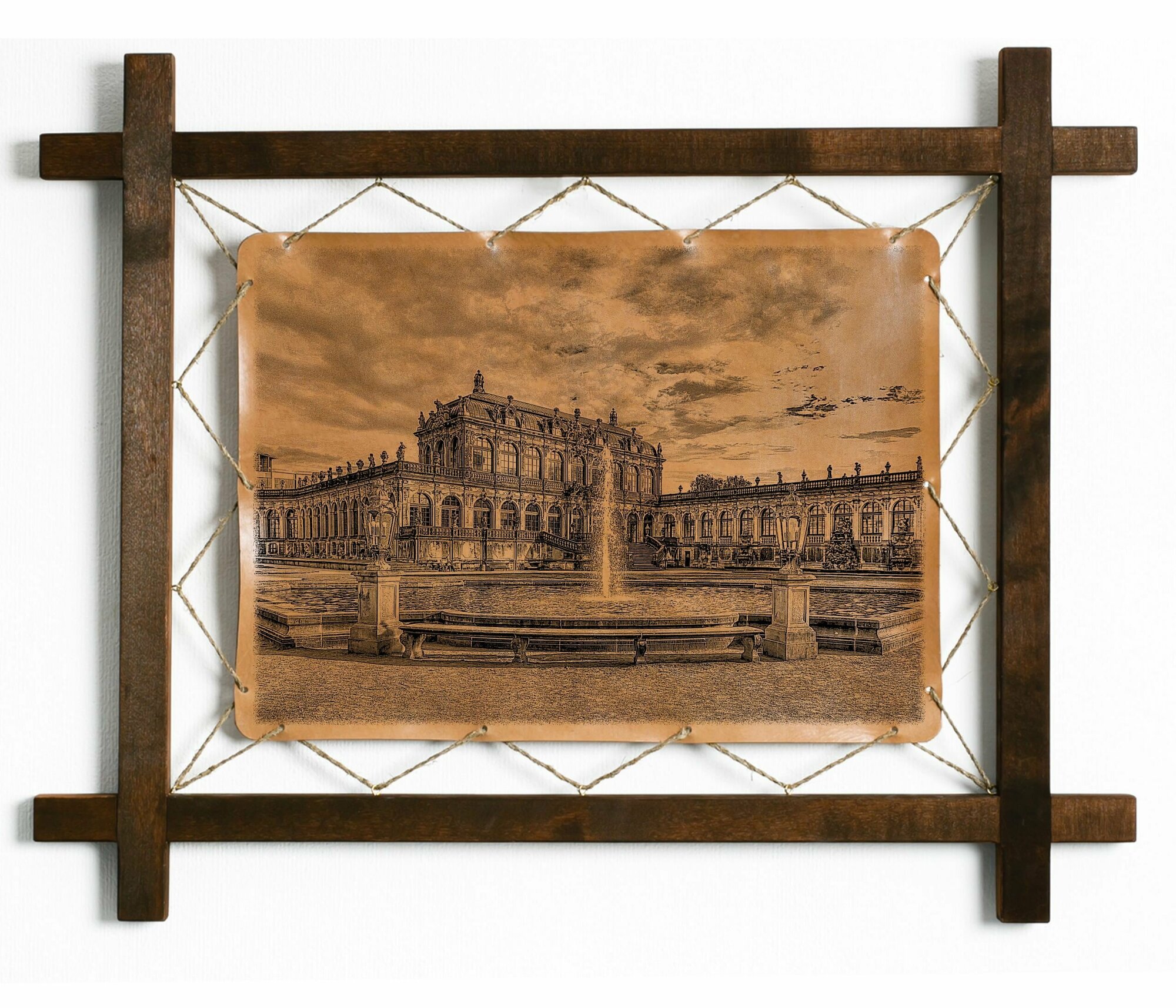 Картина Хоэншвангау, Дрезден, Германия, гравировка на натуральной коже, интерьерная для украшения и декора на стену в деревянной раме, подарок, BoomGift