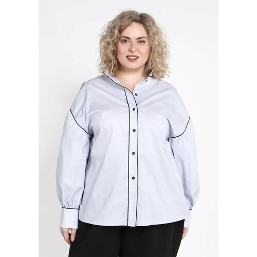 Блуза , в полоску, размер 52, белый, фиолетовый