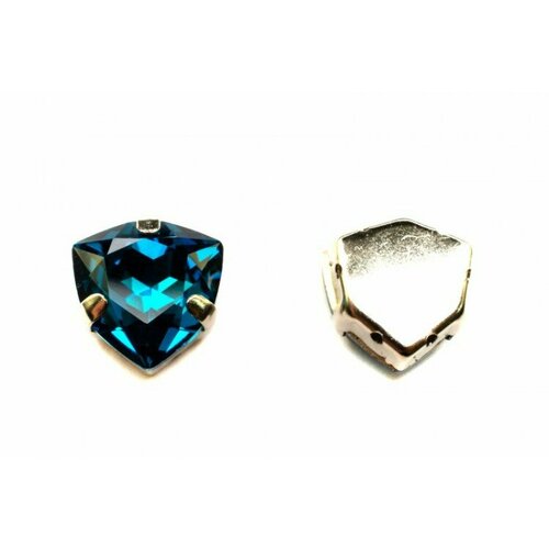 Кристалл Триллиант в оправе 12мм, цвет turquoise/серебро, стекло, 43-337, 1шт