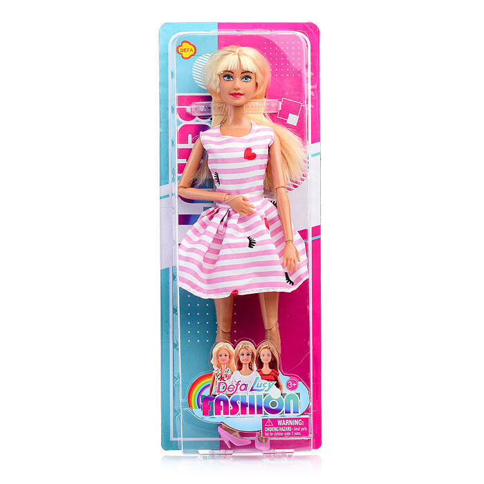 Кукла Defa Lucy Модная девушка, в розово-белом полосатом платье, 28см - фотография № 14