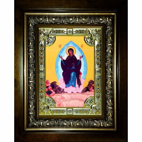 Икона Божьей Матери Спорительница Хлебов 24x30 см в серебряном окладе со стразами в деревянном киоте, арт вк-852